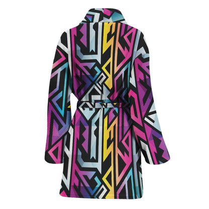 Colorful Geometric Tribal Pattern Print Women's Bathrobe