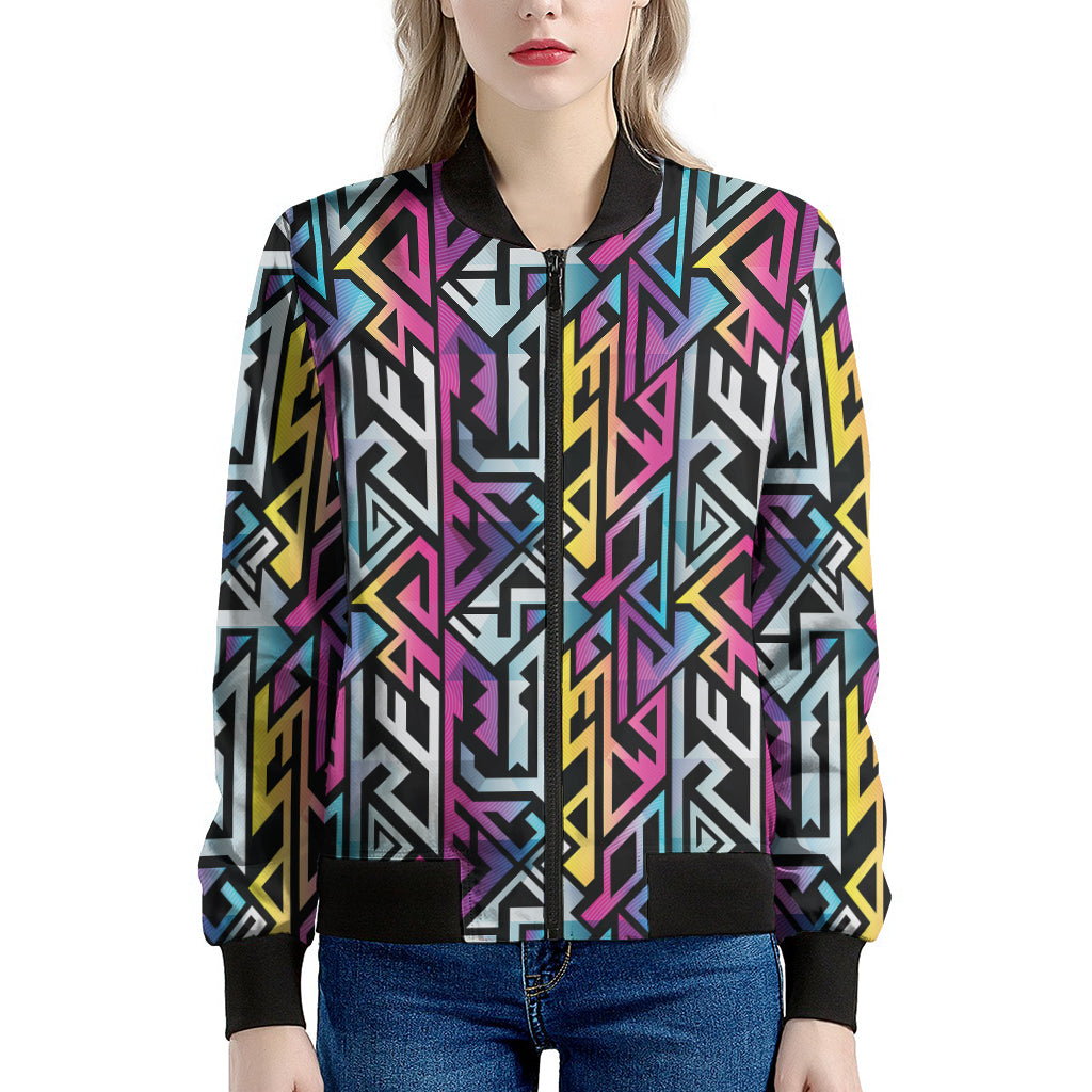 Colorful Geometric Tribal Pattern Print Women's Bomber Jacket