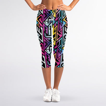 Colorful Geometric Tribal Pattern Print Women's Capri Leggings