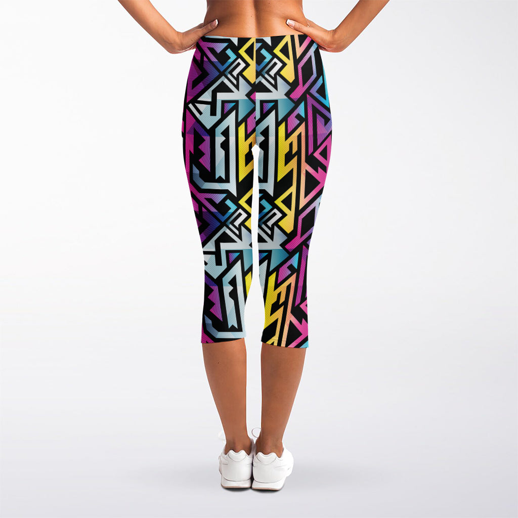 Colorful Geometric Tribal Pattern Print Women's Capri Leggings
