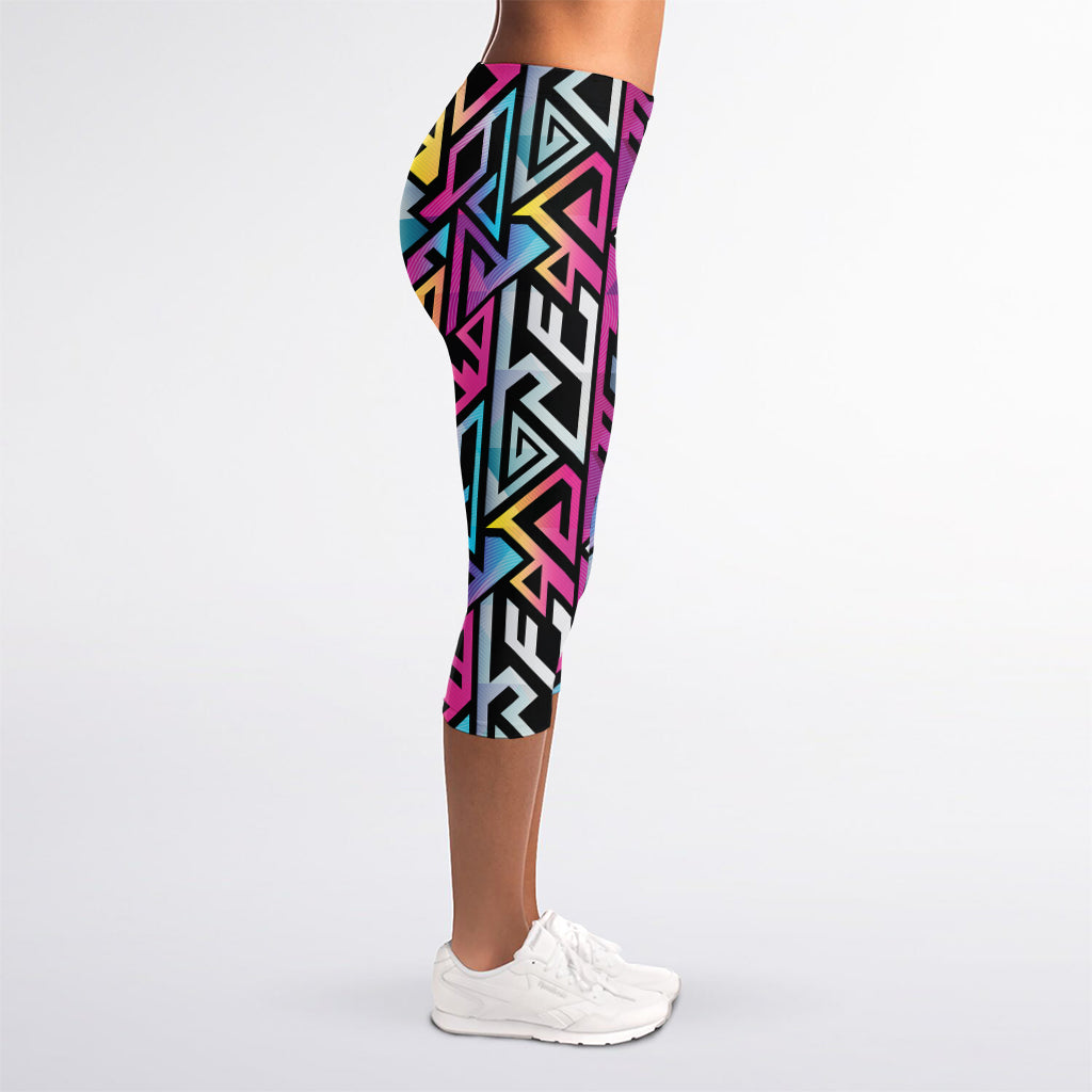 Colorful Geometric Tribal Pattern Print Women's Capri Leggings
