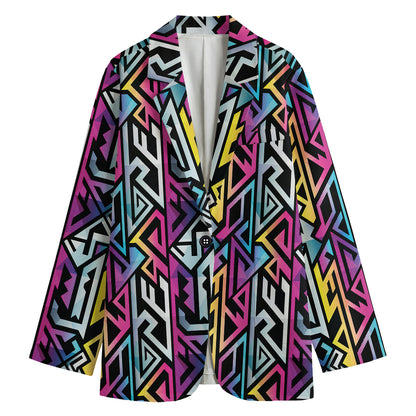 Colorful Geometric Tribal Pattern Print Women's Cotton Blazer