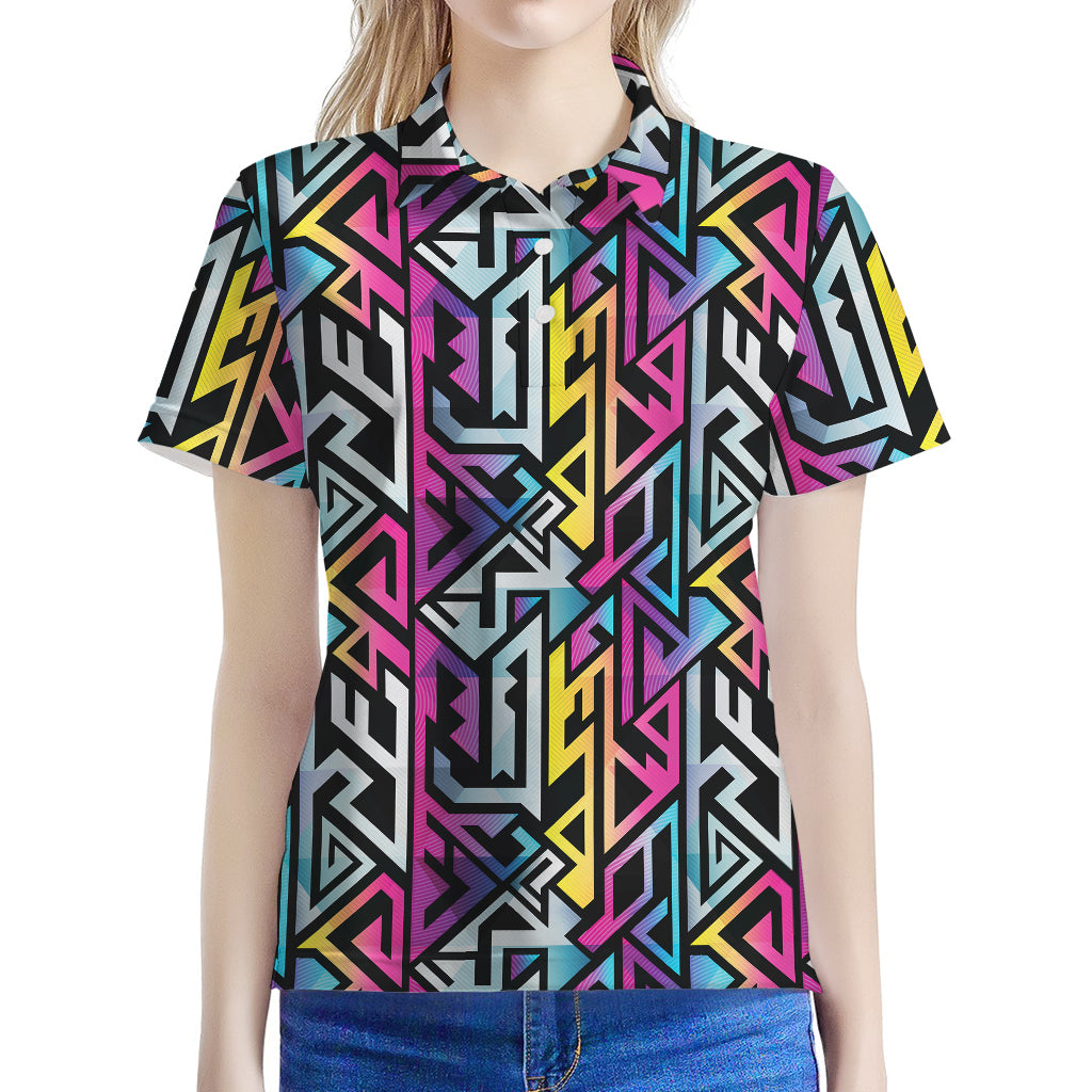 Colorful Geometric Tribal Pattern Print Women's Polo Shirt