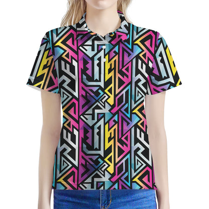 Colorful Geometric Tribal Pattern Print Women's Polo Shirt