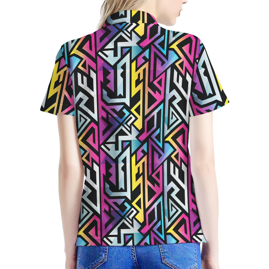 Colorful Geometric Tribal Pattern Print Women's Polo Shirt