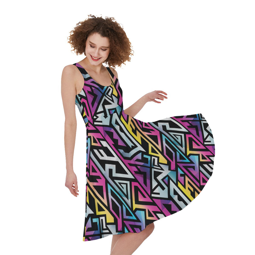 Colorful Geometric Tribal Pattern Print Women's Sleeveless Dress
