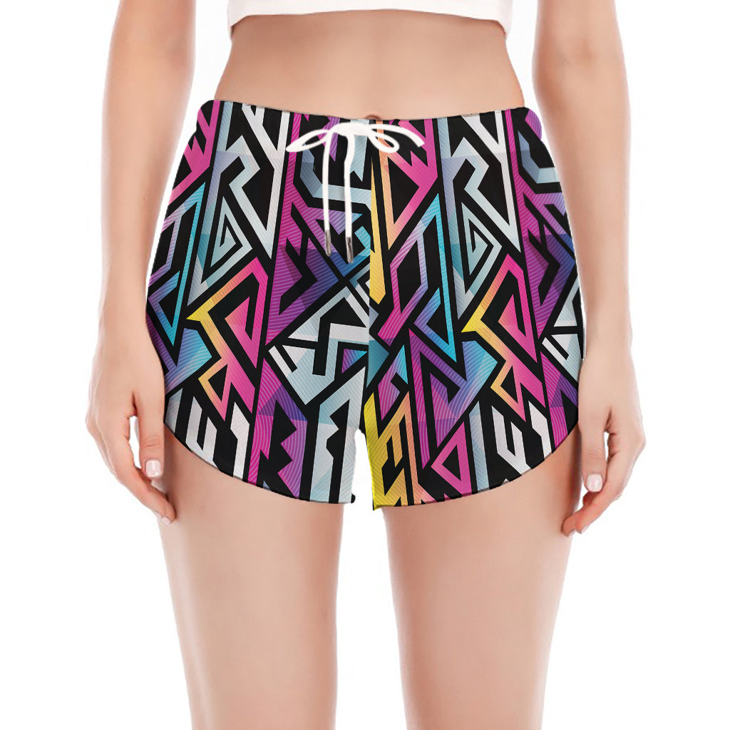 Colorful Geometric Tribal Pattern Print Women's Split Running Shorts