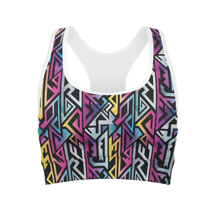 Colorful Geometric Tribal Pattern Print Women's Sports Bra