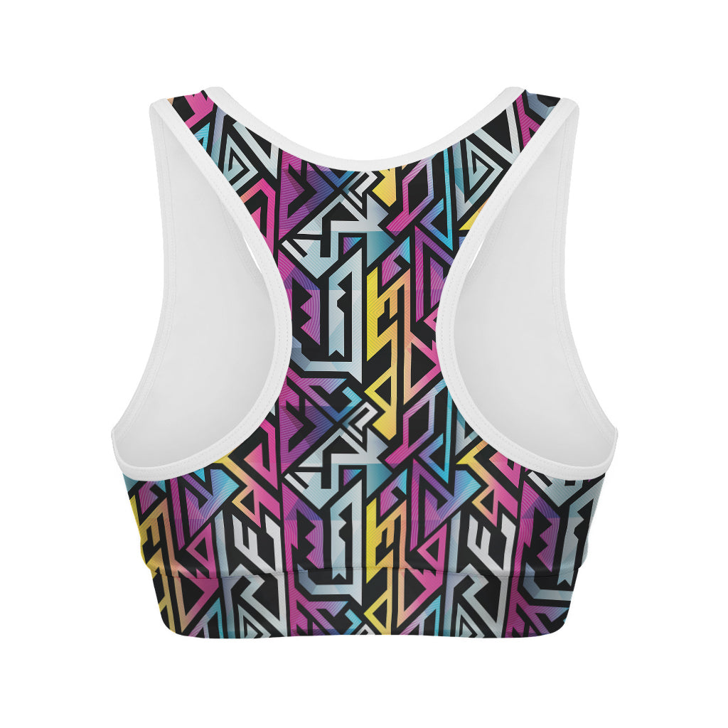 Colorful Geometric Tribal Pattern Print Women's Sports Bra