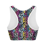 Colorful Geometric Tribal Pattern Print Women's Sports Bra