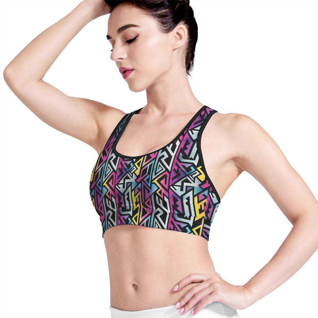 Colorful Geometric Tribal Pattern Print Women's Sports Bra