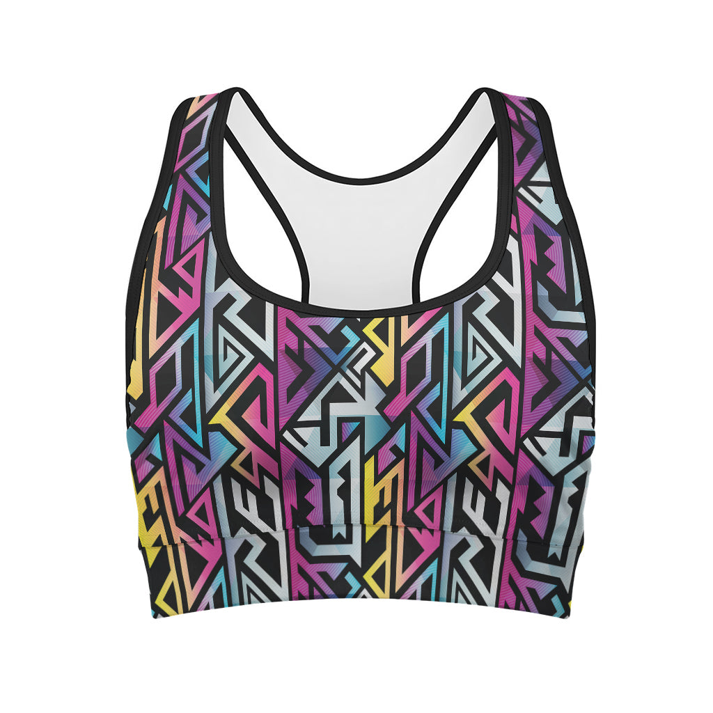 Colorful Geometric Tribal Pattern Print Women's Sports Bra