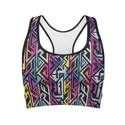 Colorful Geometric Tribal Pattern Print Women's Sports Bra