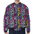 Colorful Geometric Tribal Pattern Print Zip Sleeve Bomber Jacket
