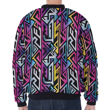 Colorful Geometric Tribal Pattern Print Zip Sleeve Bomber Jacket