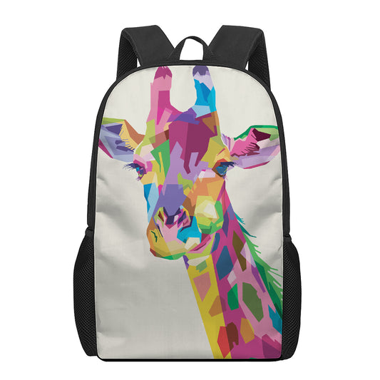 Colorful Giraffe Portrait Print 17 Inch Backpack