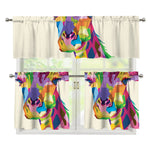 Colorful Giraffe Portrait Print 3 Piece Kitchen Curtains