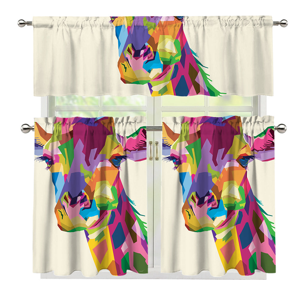 Colorful Giraffe Portrait Print 3 Piece Kitchen Curtains