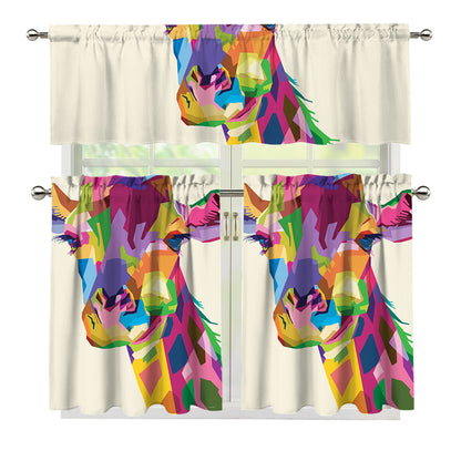 Colorful Giraffe Portrait Print 3 Piece Kitchen Curtains