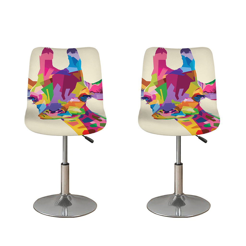 Colorful Giraffe Portrait Print Bar Stool Covers