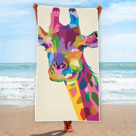 Colorful Giraffe Portrait Print Beach Towel