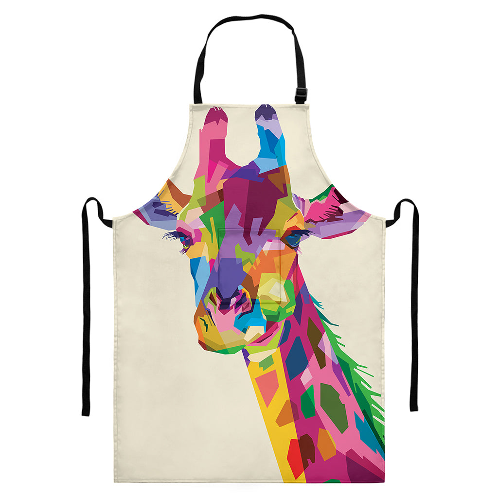 Colorful Giraffe Portrait Print Bib Apron With Pocket