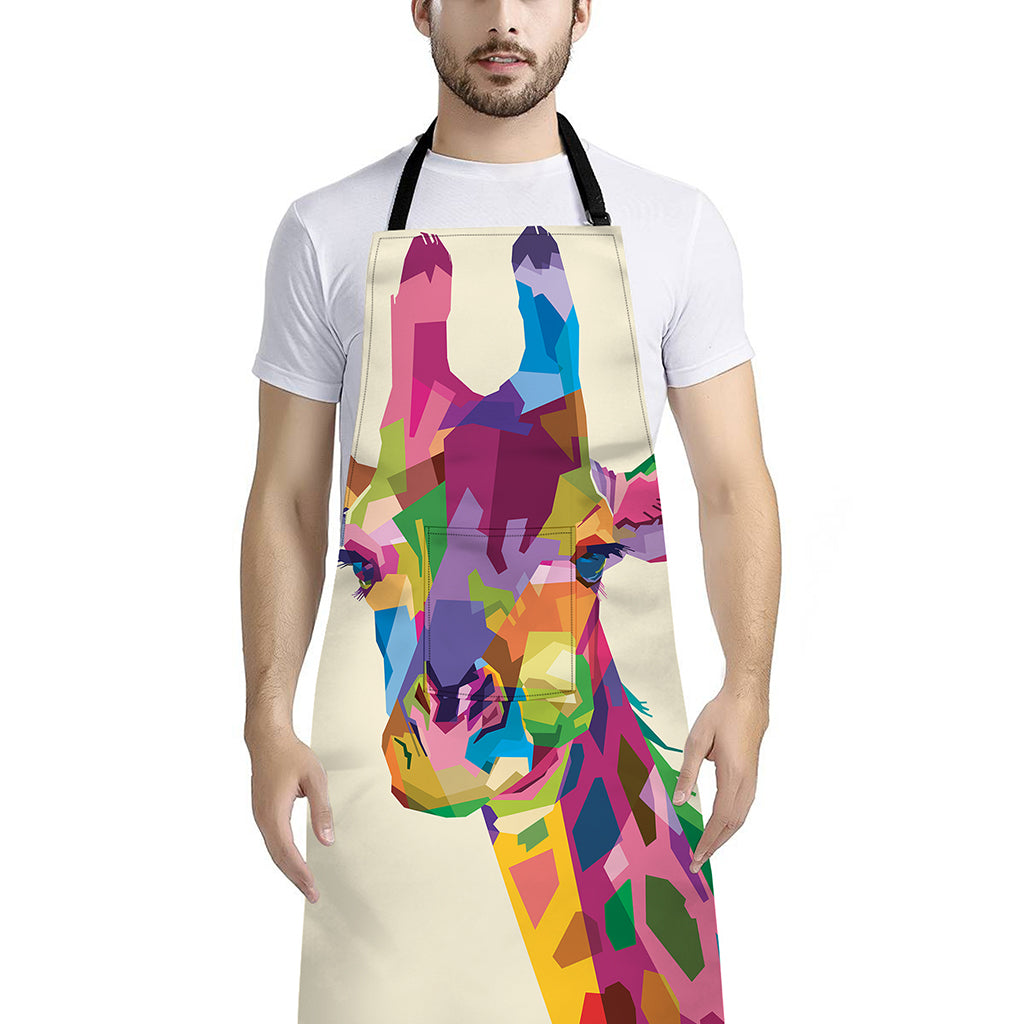 Colorful Giraffe Portrait Print Bib Apron With Pocket
