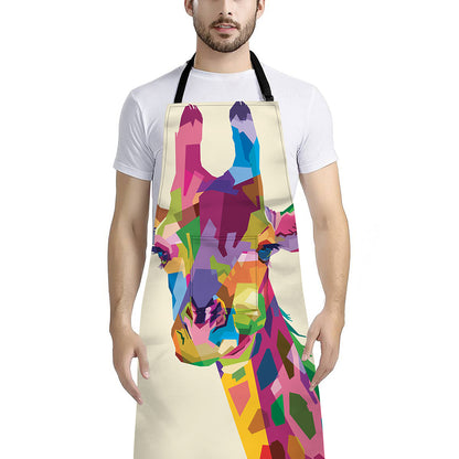 Colorful Giraffe Portrait Print Bib Apron With Pocket