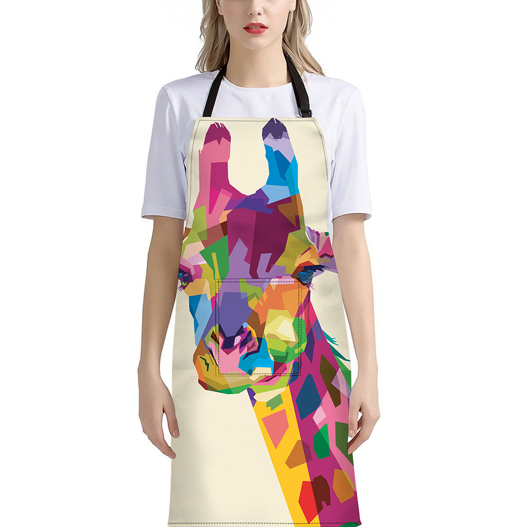 Colorful Giraffe Portrait Print Bib Apron With Pocket