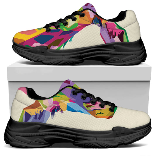 Colorful Giraffe Portrait Print Black Chunky Shoes