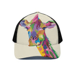 Colorful Giraffe Portrait Print Black Mesh Trucker Cap