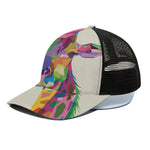 Colorful Giraffe Portrait Print Black Mesh Trucker Cap