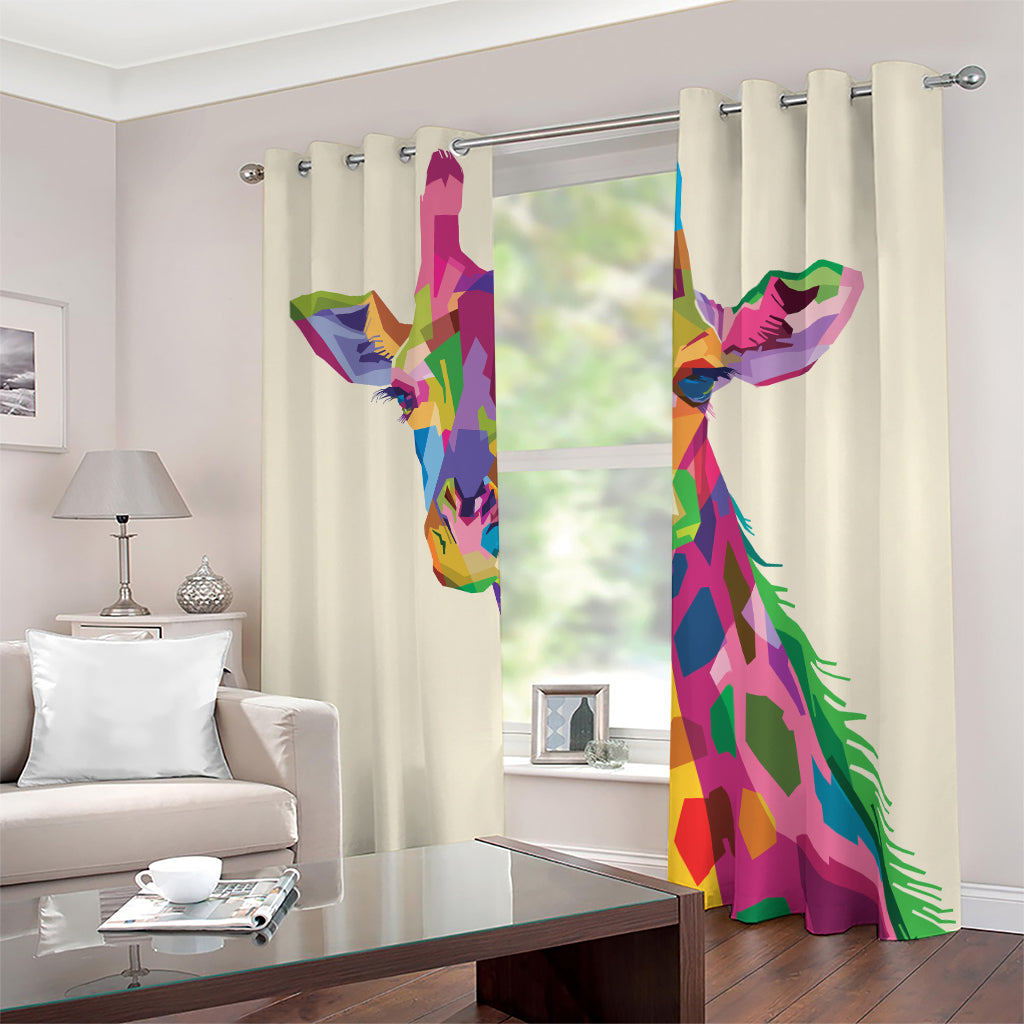 Colorful Giraffe Portrait Print Blackout Grommet Curtains