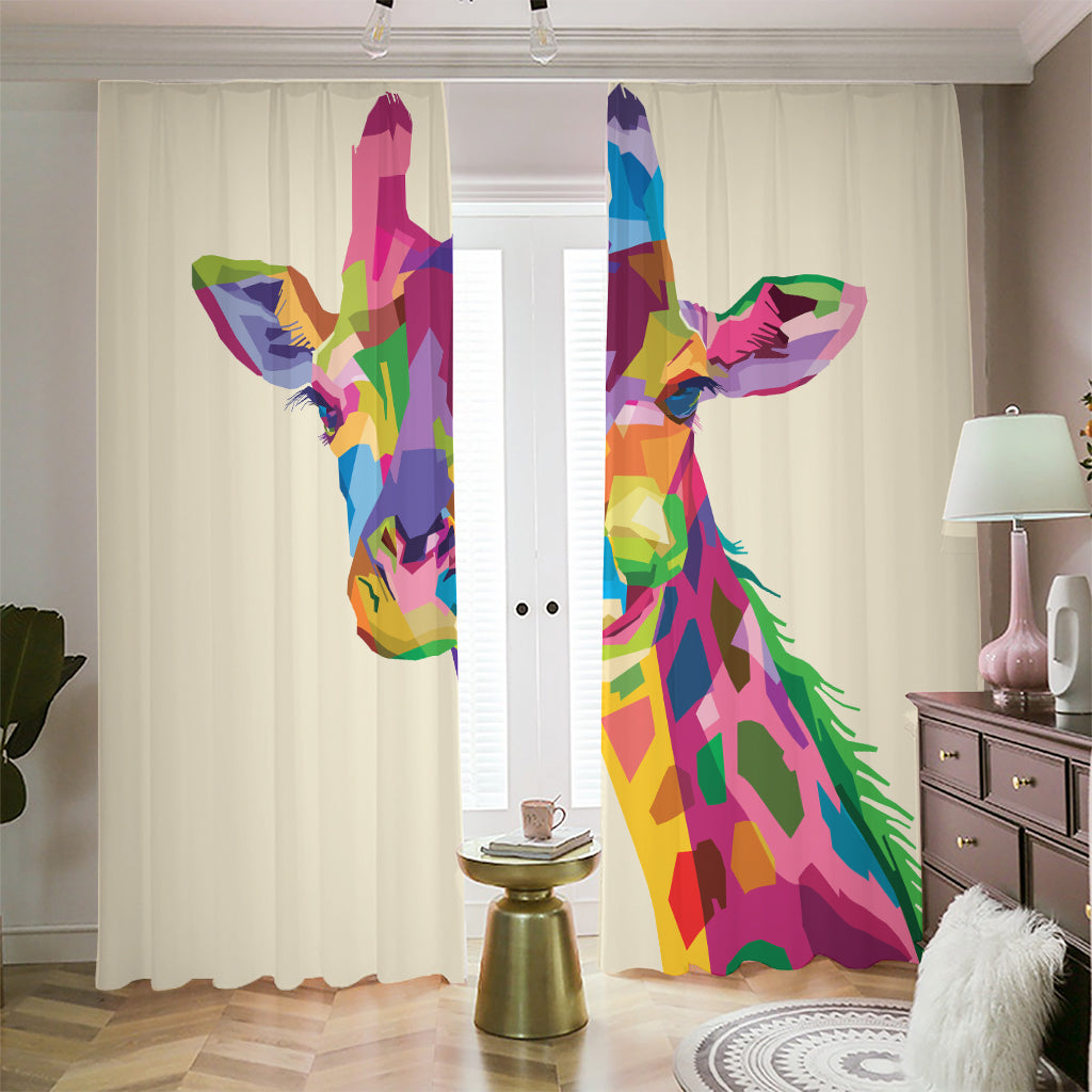 Colorful Giraffe Portrait Print Blackout Pencil Pleat Curtains