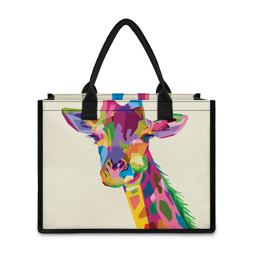 Colorful Giraffe Portrait Print Canvas Tote Bag