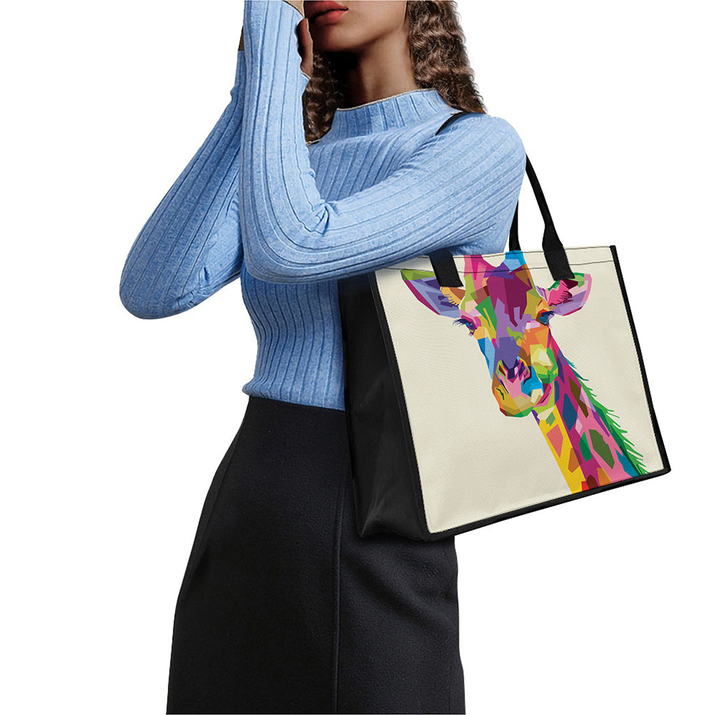 Colorful Giraffe Portrait Print Canvas Tote Bag