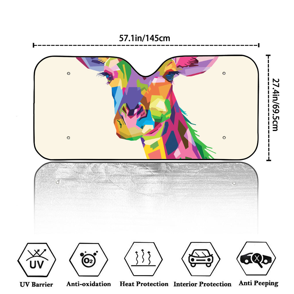 Colorful Giraffe Portrait Print Car Windshield Sun Shade