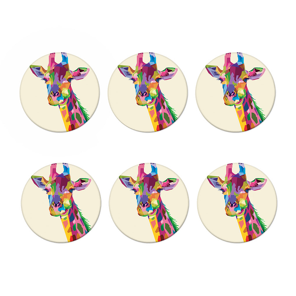 Colorful Giraffe Portrait Print Coaster Set