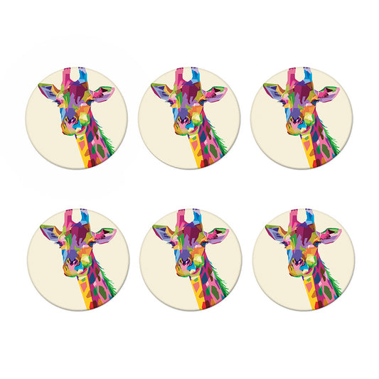 Colorful Giraffe Portrait Print Coaster Set