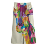 Colorful Giraffe Portrait Print Cotton Front Slit Maxi Skirt