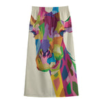 Colorful Giraffe Portrait Print Cotton Front Slit Maxi Skirt