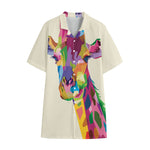 Colorful Giraffe Portrait Print Cotton Hawaiian Shirt