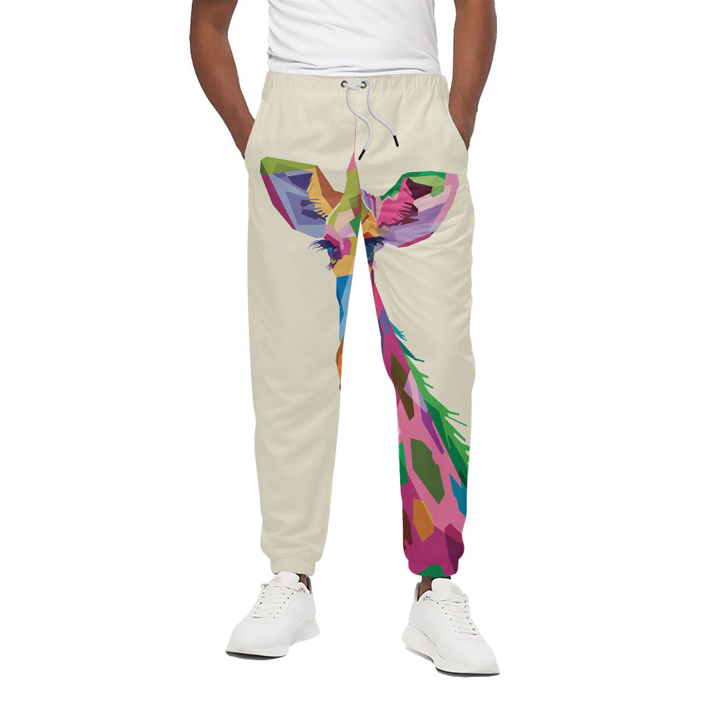 Colorful Giraffe Portrait Print Cotton Pants