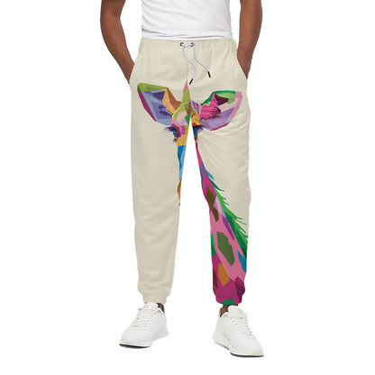 Colorful Giraffe Portrait Print Cotton Pants