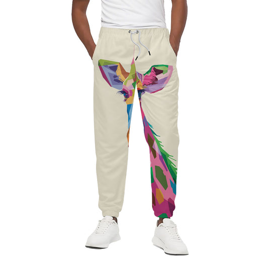 Colorful Giraffe Portrait Print Cotton Pants