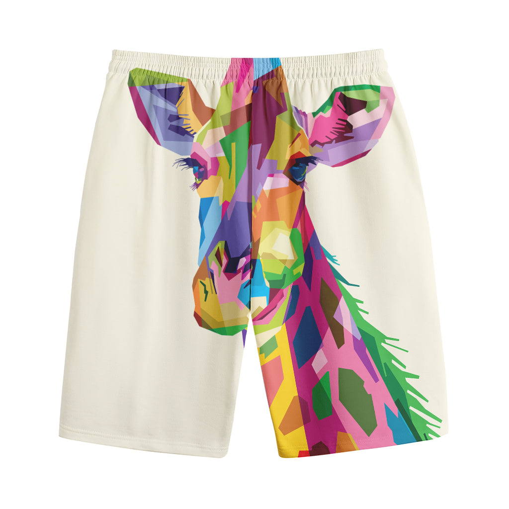 Colorful Giraffe Portrait Print Cotton Shorts
