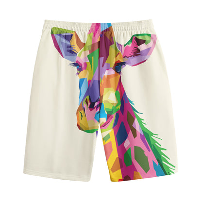 Colorful Giraffe Portrait Print Cotton Shorts