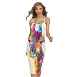 Colorful Giraffe Portrait Print Cross Back Cami Dress