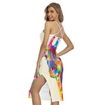Colorful Giraffe Portrait Print Cross Back Cami Dress