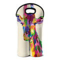 Colorful Giraffe Portrait Print Double Neoprene Wine Tote